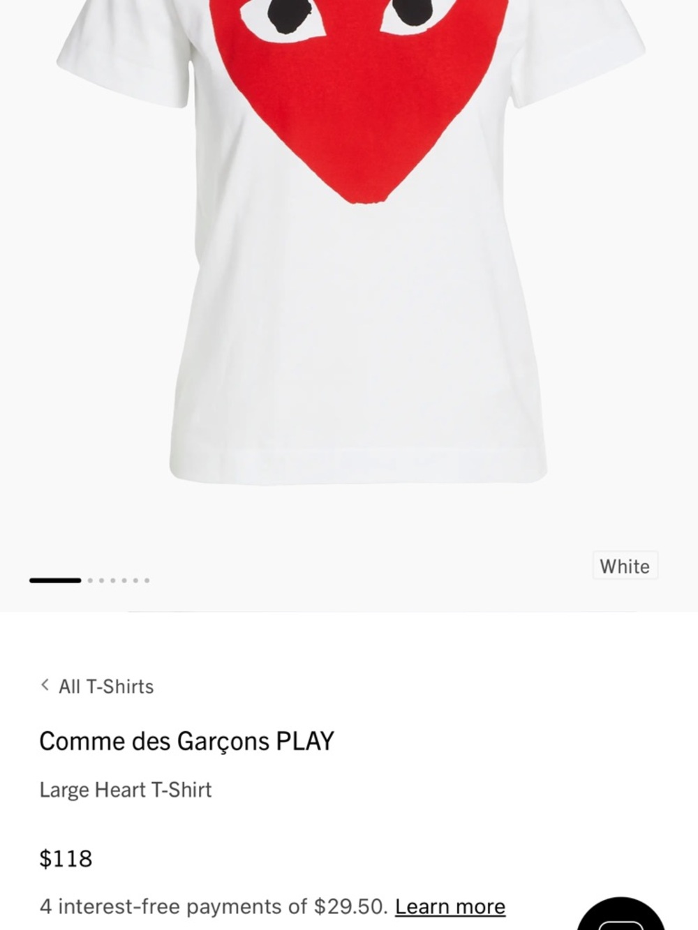 Comme des Garçons PLAY White Short Sleeve Tee with Red Heart Logo